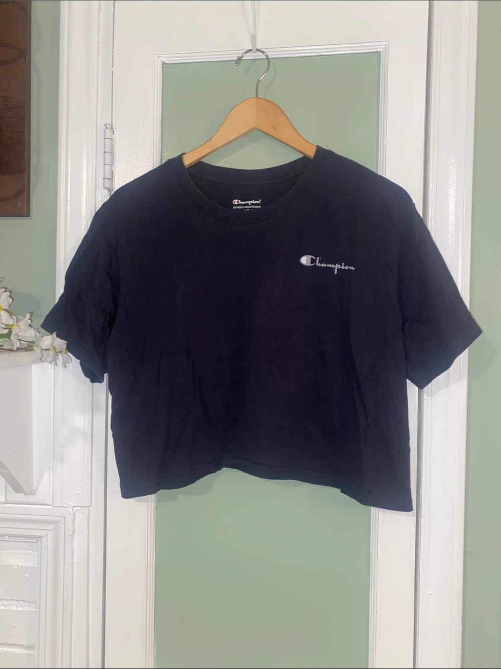 Champion Black Cropped Crewneck Tee